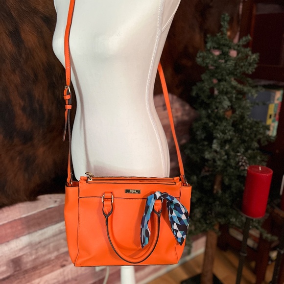 Orange purse with scarf by Trina Turk. Scarf matches the interior lining. - Picture 1 of 10